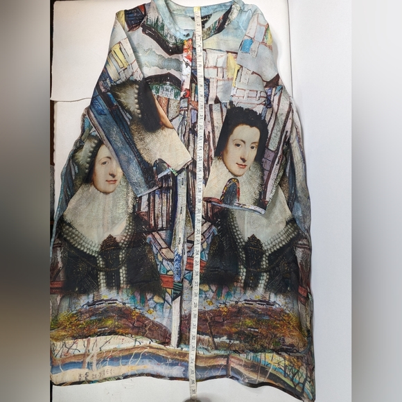 Hokwai Japanese Kimono Tunic Hand Print Unique Art Design 100% Silk Large Q-1 - Picture 4 of 16